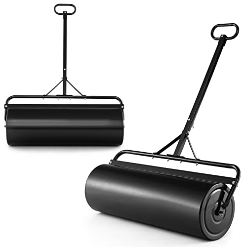 Goplus Lawn Roller, Push/Tow-Behind Lawn Roller, 17 Gallon/63L Water Sand Filled Sod Roller Drum Roller with Detachable Gripping Handle, Yard Roller Pull Behind a Tractor for Garden Yard Park Farm