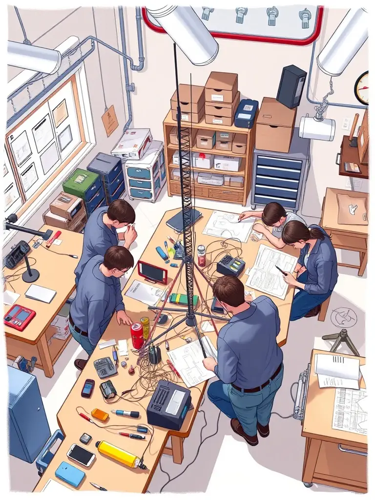 A photo of ARARA members conducting a training session on antenna construction and optimization techniques in their workshop.