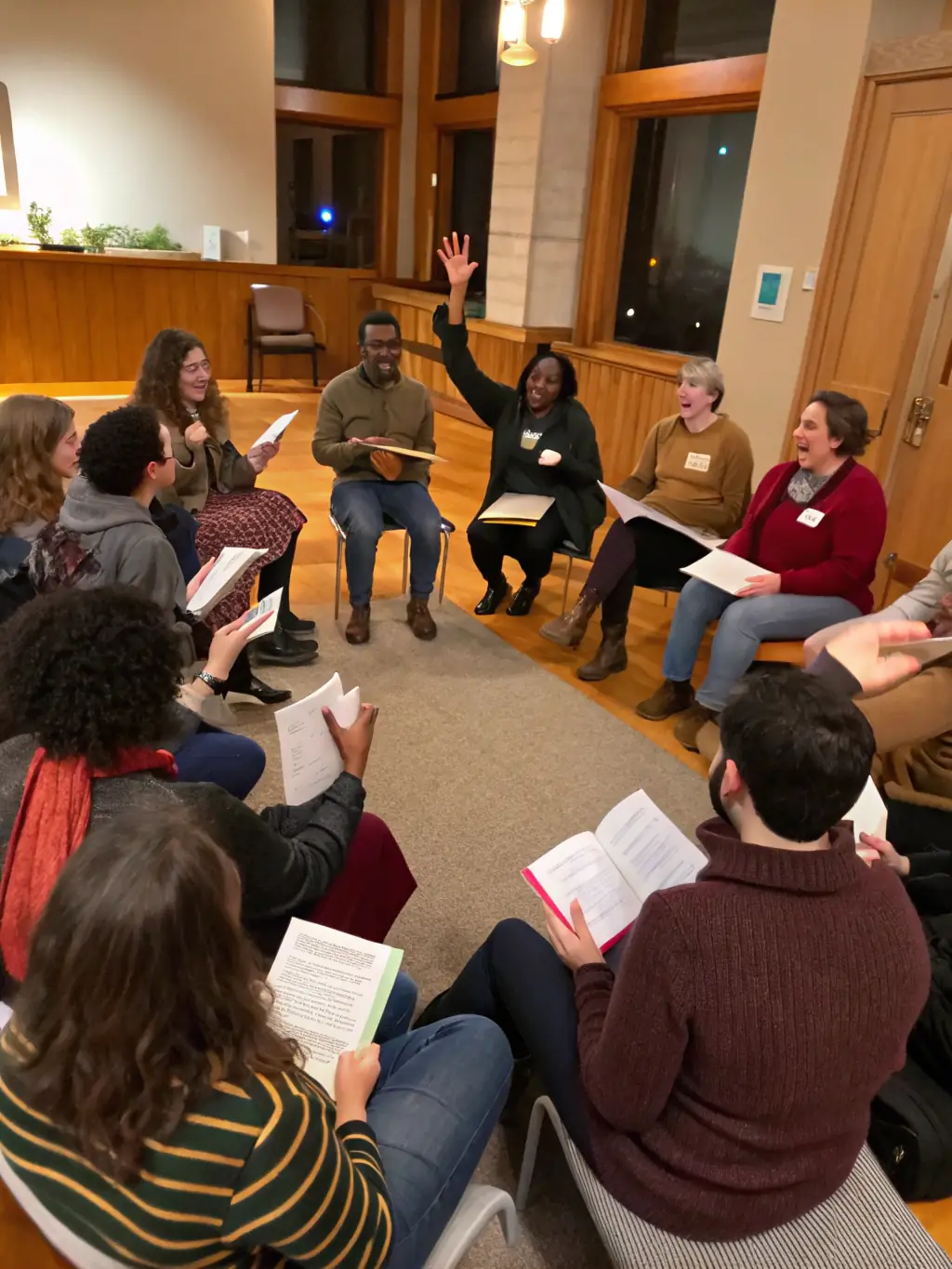 An image showing adults participating in a support group session, sharing experiences and receiving guidance from facilitators.